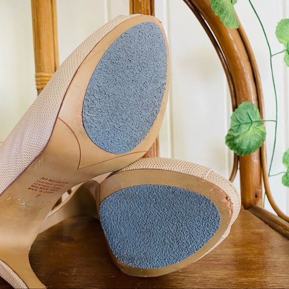 🌱 JO MERCER Sz 7 Nude Court Shoes Heels Peep-toe Pebbled EUC - Picture 5 of 10